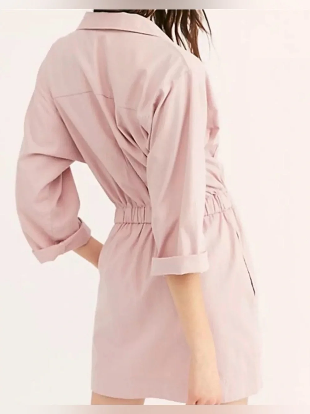 Free People Hazel Dusty Pink Cotton Utility Button Down Mini Dress S